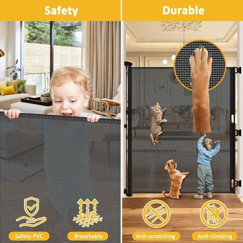 بوابة داخلية للحيوانات الأليفة بطول 65 بوصة، بوابة داخلية واسعة بطول 55 بوصة، بوابة للكلاب قابلة للسحب، بوابات خارجية للطوابق، بوابات أطفال قابلة للسحب للمداخل، بوابة كلب طويل القامة للباب الأمامي، بوابات شبكية للأطفال أو الحيوانات الأليفة، رمادي in Kuwait