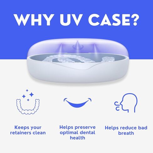 UV Retainer Case for Invisalign, Aligners, Dental Braces, Mouth Guard, Dentures and Night Guard - Small and Portable UV Retainer Cleaner Case with UVC Lights - White & Blue in Kuwait