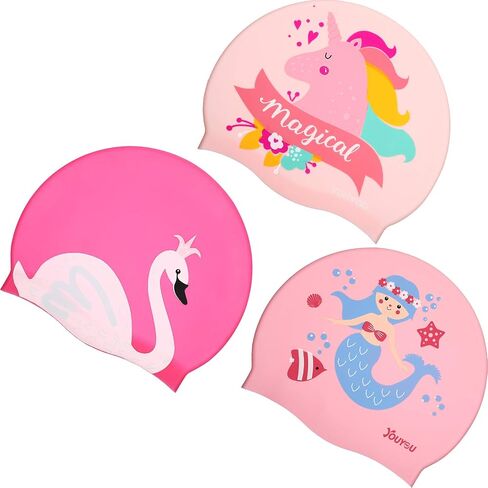Syhood 3 Pcs Kids Swim Caps Baby Waterproof Bathing Caps Children Cartoon Swimming Hat for Long Short Hair Kids Boys Girls in Saudi Arabia