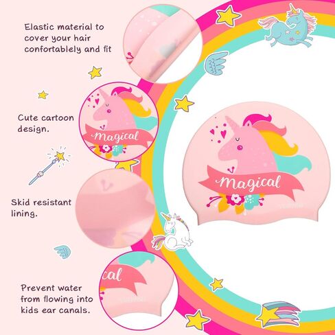Syhood 3 Pcs Kids Swim Caps Baby Waterproof Bathing Caps Children Cartoon Swimming Hat for Long Short Hair Kids Boys Girls in Saudi Arabia