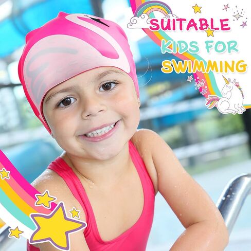 Syhood 3 Pcs Kids Swim Caps Baby Waterproof Bathing Caps Children Cartoon Swimming Hat for Long Short Hair Kids Boys Girls in Saudi Arabia
