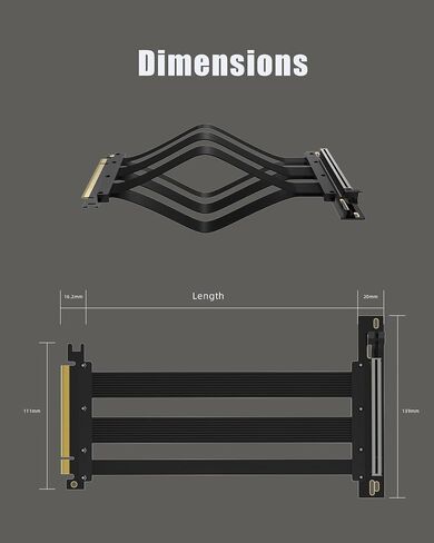 GLOTRENDS PCIe 5.0 X16 GPU Riser Cable (Male:00D - Female:90D, 200mm) in Saudi Arabia