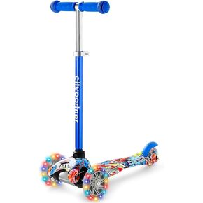 Kids Scooter, Children and Toddler 3 Wheel Kick Scooter, LED Lighted Wheels and 3 Adjustable Height Handlebars, Lean-to-Steer, 3 Wheel Scooter for Boys & Girls Ages 3-8
