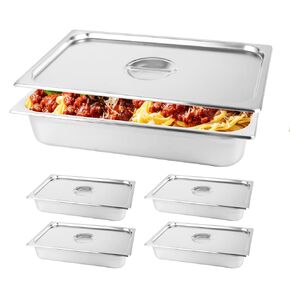 Restlrious Hotel Pan 1/6 Size Stainless Steel Steam Table Pan with Lid, 6" Deep Chafer Food Pan, Pack of 6 Stackable Anti-Jam Steam Pan for Hotel, Restaurant Supplies, Party, Buffet & Event Catering