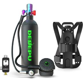 DEDEPU 2.3L Scuba Tank, Mini Diving Tank Small Lung Tank with Adapter, Up to 40 Mins Underwater Breathing Time, Portable Backup Air Cylinder, Emergency Resuce Pony Bottle