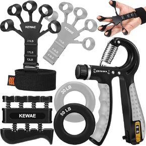 Grip Strength Trainer Kit 6 Pack with Finger Exerciser, Hand Grip Strengthener, Hand Extension Exerciser and Forearm Workout Ring for Muscle Building and Injury Recover