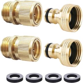 HQMPC Male Garden Hose Quick Connect Solid Brass Quick Connector Garden Hose Fitting Water Hose Connectors 3/4 inch GHT (4 Female+ 4Male)