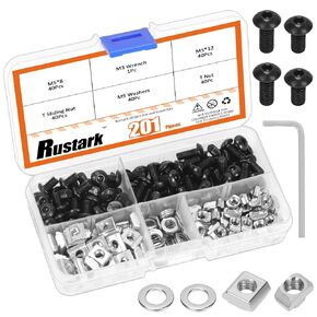 201Pcs 2 Sizes Black M5 T-Nuts Screws Assortment Kit Hammer Head T-Slot Nut T Nut and Screw Kits T Nuts Screws T Slot Nut Head Fastener T Sliding Screw Stud for 2020 Series Aluminum Extrusion