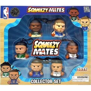 Party Animal Squeezymates NBA 2025 Series 5 Collector Box Set, 6 Figures, 2 1/2 Inch Tall, Team Colors