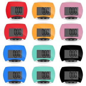 12 Pcs Simple Pedometer for Walking Bulk LCD Step Counter with Calories Burned Portable Step Tracker for Women Seniors Jogging Hiking Running Walking, 6 Colors