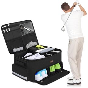 Skureay Golf Trunk Car Locker Organizer, Multi Compartments 2 Layer Car Storage Organizer With Separate Ventilated Shoe Compartment Reflective Strip, To Store Golf Accessories For Men Women (Grey)