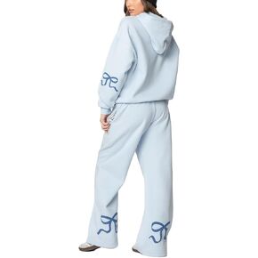 Bow Print Sweat Set for Women Two Piece Tracksuit Long Sleeve Oversized Hoodie Wide Leg Sweatpants 2 Piece Outfits