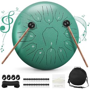 Mini Rain Drum for Outside, Steel Tongue Drum 6 Notes 3 Inches Chakra Tank Drum, for Yoga Musical Education, with Drumsticks Drumstick Stand Tutorial Book Note Stickers Finger Cots(Gold)