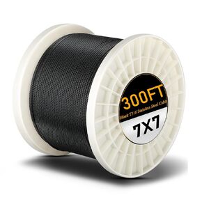 T316 Black 1/8" Stainless Steel Cable, 150FT Wire Rope, 7X7 Strands Aircraft Cable for DIY Applications, Stair, Fence, Deck Railing Cable, String Lights & Hanging Decoration Indoor Outdoor