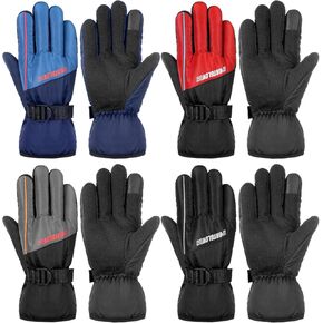 4 Pair Mens Winter Ski Gloves Women Warm Waterproof Snow Gloves Adjustable Non Slip Mittens for Cold Weather