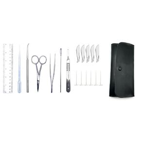 19 Piece Dissecting Kit Including Scissors, Forceps, Scalpel, and Probe in Leatherette Case for Anatomy Lab, Biology, Medical Students, and General Dissection