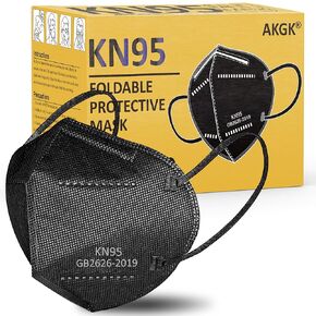akgk KN95 Face Mask 50 PCS, Breathable Protection Masks, Individually Wrapped, 5-Ply KN95 Black Masks, Cup Dust Safety Masks