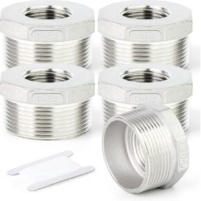 TAISHER 5PCS 304 Stainless Steel Reducer Hex Bushing, 3/4" NPT Male x 1/2" NPT Female, Reducing Pipe Adapter Fitting