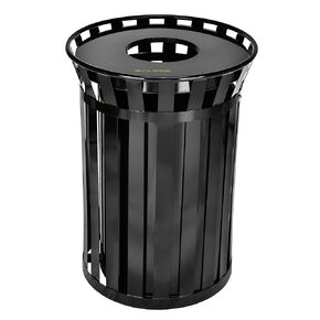 Alpine Commercial Outdoor Trash Can - 38 Gallon Heavy Duty Metal Garbage Can with Lid & Liner, All Weather Resistant Large Outside Trash Can Used in Park, School. Parking, Beach (Black - Open Top)