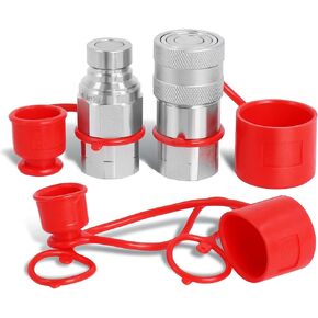 1/2" NPT Flat Face Hydraulic Couplers Set, ISO16028 Skid Steer Hydraulic Couplers, 1/2" Body and 1/2" NPT Thread,with 2PCS Dust Caps,Hoqqf