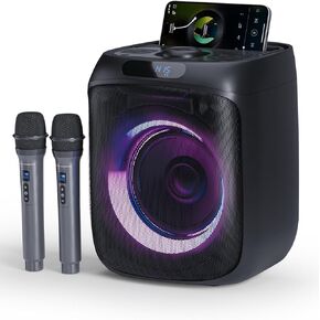 Karaoke Machine for Adults, Portable Bluetooth Karaoke Party Speaker with 2 Wireless Microphones and Remote, Voice Records, Singing PA System LED Lights, FM Radio, TWS TF/USB/AUX for Outdoor/Indoor
