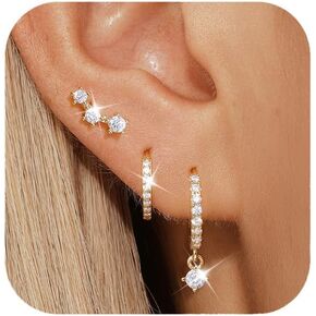 QUINBY Gold Hoop Earring Sets For Women,14k Gold Plated Cartilage Earring Hoop,Leaf Dangle Hypoallergenic Small Jewelry Multiple Piercing Earring Hoop Stack