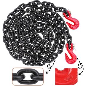 G80 Transport Binder Chain 5/16 Inch x 10 Foot, Tow Chain with Grade 80 Clevis Grab Hooks, 5/16-3/8" Ratchet Load Binder Chains, 4 900 lbs Working Limit Safety Chain Logging Chain