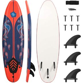 Generic RIVALLYCOOL 6FT Surfboard, Inflatable Long Surfing Board with Removable Fins & Safety Leash, Lightweight Non-Slip Paddle Board for All Surfing Skill Levels (Red)