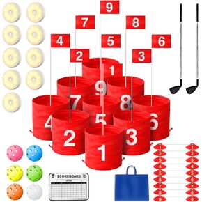 Golf Games, Golf Yard Games with LED Light and Club, Portable Golf Practice Outdoor Games 9 Hole Set, Golf Bucket for Home Adults Kids Lawn, Beach, Yard, Camping (LHPY-0009)