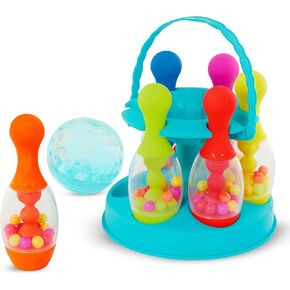 B. toys- Let's Glow Bowling! – Multicolored Six Pin Toy Bowling Set with Flashing Light-Up Ball & Carrying Caddy for Kids- 2 years +