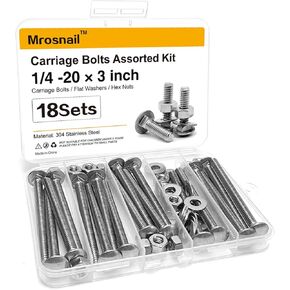 8Pcs Carriage Bolts 5/16-18x5/8 Inch, 304 Stainless Steel Full Thread with Round Head Square Neck, Hex Nuts & Washers for Woodworking, Furniture, and Outdoor Projects in Kuwait