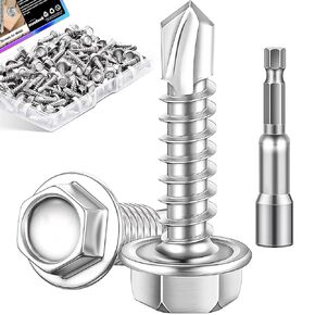 mxuteuk 390PCS #8,#10,#12 Self Tapping Screws,410 Stainless Steel Self Tapping Screws for Metal,Self Drilling Screws,Hex Washer Head Sheet Metal Screws Suitable for Wood, Metal or Tough Materials