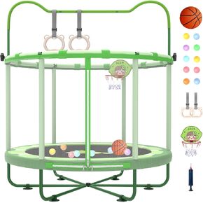 Gardenature 5ft/60'' Toddler Trampoline,Kids Trampoline Indoor&Outdoor for Ages 1-6,Mini Trampoline for Kids with Adjustable Gym Bar,Small Trampoline for Baby with Enclosure,Gift for Boys&Girls