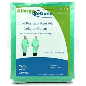 Reusable Isolation Gowns - Fluid Resistant Polyester Non-Disposable Gowns for Medical Facilities - Protective Washable PPE Gowns for Dental, Testing Lab, Hospital Use - One Size Unisex Green 20-Pack