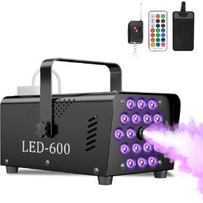 Fog Machine Smoke Machine, 18 LED Lights with 13 Colors, 600W and 2500CFM Fog, Wireless&Wired Remote control, Perfect for Wedding, Halloween, Party and Stage Effect