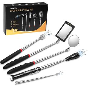 DODOWIN Extendable Magnet Pickup Tool Set 5PCS, Christmas Stuffers Birthday Gifts for Men Husband Dad, with 1&8 lb Sticks, Round and Square 360° Adjustable Inspection Mirror, Personalized Gift for Men