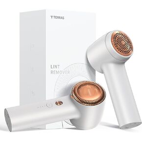TORRAS Fabric Shaver Lint Remover, Rechargeable Electric 3-Speed Sweater Shaver Remove Fuzz, Pilling for Cashmere, Wool, Coat, Furniture, Clothes depiller with Replacement Blades, Pearl White