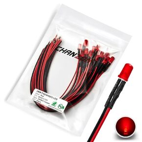 [UL Wire] Chanzon 120pcs (6 Colors x 20pcs) 12V 5mm LED Diode Lights 7.9 inch UL Wire Assorted Kit Pre Wired (Diffused Frosted Round Lens) White Red Green Blue Yellow Warm White Emitting Assortment