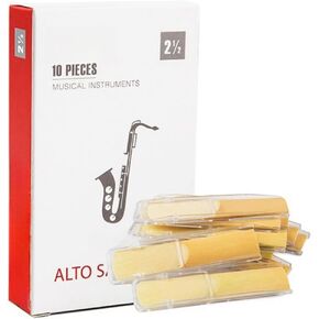 2.5 Strength Alto Saxophone Reeds, 10 Pack - French Cut, Medium Hardness, Individually Packed for Beginners, Intermediate & Advanced Players - Premium Cane Reeds for Eb Sax, Smooth & Durable