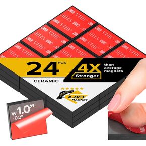 X-Bet Strong Magnets with Adhesive Backing - Square Heavy Duty Adhesive Magnets for Crafts, Fridge Magnets - Sticky Magnets Self Adhesive Perfect Craft Magnet, Refrigerator Magnets, 1 inch 24pcs