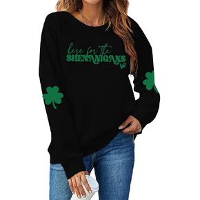 UNIQUEONE St Patricks Day Sweatshirt - Here for The Shenanigans Sweatshirts Women Casual Irish Long Sleeve Pullover Tops
