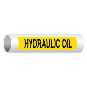 ComplianceSigns.com Hydraulic Oil (Black Legend On Yellow Background) ASME A13.1 Pipe Label Decal, 8x2 in. 5-Pack Vinyl for Pipe Markers