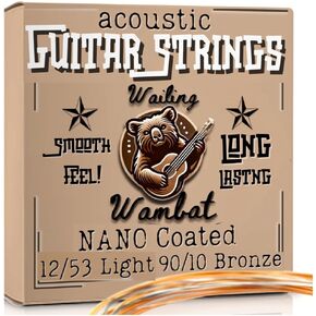 Acoustic Guitar Strings, 12-53 light, Phosphor bronze with Nano coating, Long lasting, vibrant sound, 90/10 Bronze, Smooth Feel, great for concert, or practice