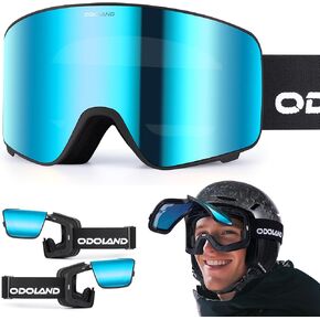 Odoland Flip Up Ski Goggles, OTG Anti-Fog Snow Goggles with UV400 Protection, Snowboard Goggles for Men Women Adult Youth