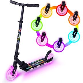 Aero 2 Wheel Kick Scooter for Kids Ages 5-7 or 5-8 or 6-10 or 6-12 with Dynamic Lights, Scooters for Boys and Girls 6 Years and Up with Light up Wheels and Deck