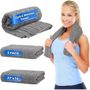 HOMERHYME Microfiber Gym Towels, 3 Pack Sweat Towels Yoga Towels, 16 x 27 Inch Quick Dry Hand Towels for Bathroom, Absorbent Sports & Workout Towels for Fitness Beach Spa Camping
