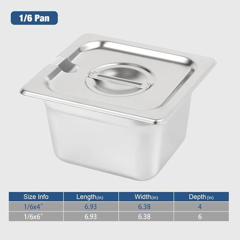 Restlrious Hotel Pan 1/6 Size Stainless Steel Steam Table Pan with Lid, 6" Deep Chafer Food Pan, Pack of 6 Stackable Anti-Jam Steam Pan for Hotel, Restaurant Supplies, Party, Buffet & Event Catering in Saudi Arabia