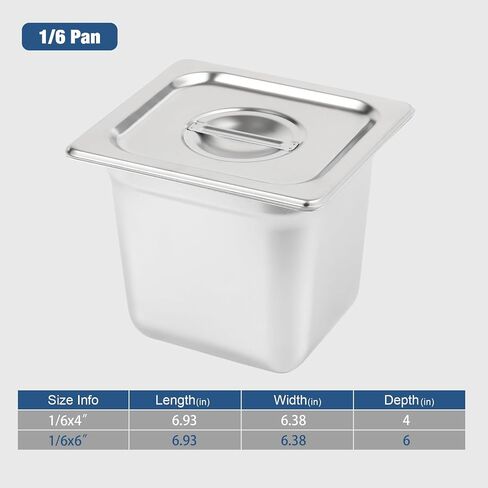 Restlrious Hotel Pan 1/6 Size Stainless Steel Steam Table Pan with Lid, 6" Deep Chafer Food Pan, Pack of 6 Stackable Anti-Jam Steam Pan for Hotel, Restaurant Supplies, Party, Buffet & Event Catering in Saudi Arabia