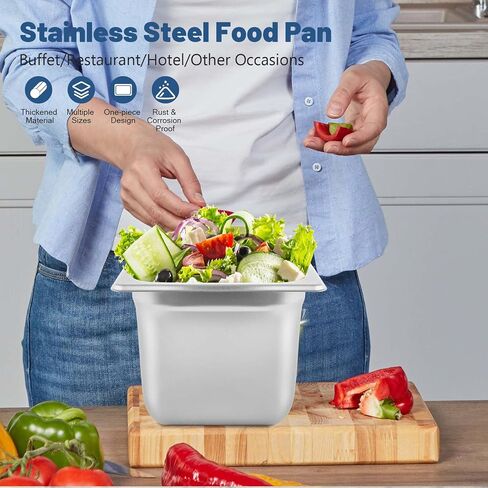Restlrious Hotel Pan 1/6 Size Stainless Steel Steam Table Pan with Lid, 6" Deep Chafer Food Pan, Pack of 6 Stackable Anti-Jam Steam Pan for Hotel, Restaurant Supplies, Party, Buffet & Event Catering in Saudi Arabia