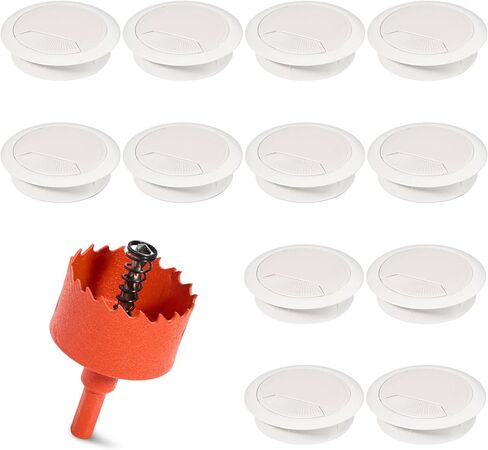 12 Pcs Desk Grommet 2 inch(50mm), Desk Hole Grommet, Cable Grommet, Desk Hole Cover, Desk Cord Hole Cover, Desk Cable Hole Cover with Hole Saw, Desk Wire Hole Insert, Furniture Hole Cover(Black) in Kuwait